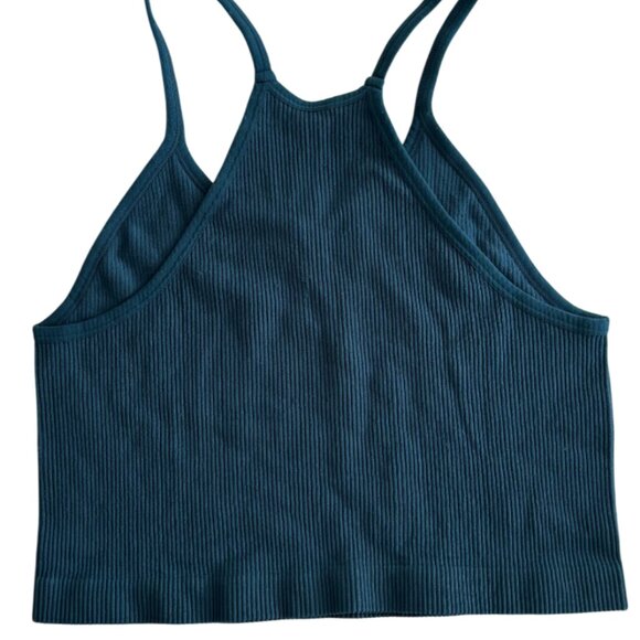 Ododos teal seamless rib knit cropped camisole halter top size XL/XXL NWT - Picture 4 of 5